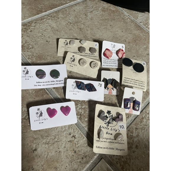 New Handmade Polymer Clay Stud Earrings lot -5 Unique 10 PCs Stainless Steel - Picture 1 of 11